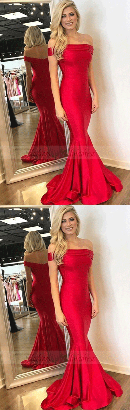 Mermaid Off-the-Shoulder Red Satin Prom Dress