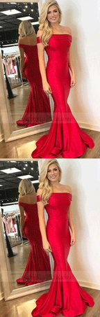 Mermaid Off-the-Shoulder Red Satin Prom Dress