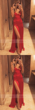 Sexy V Neck Prom Dresses,High Slit Prom Dresses