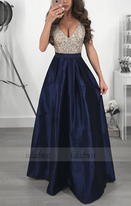 Deep V-neck High Waisted Elegant Prom Dress,BW97264