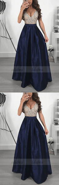 Deep V-neck High Waisted Elegant Prom Dress,BW97264