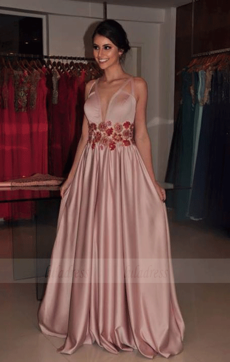V Neck Appliqued Long Prom Dress,BW97158