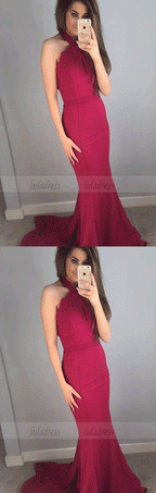 Halter Mermaid Long Red Evening Dress with Key Hole