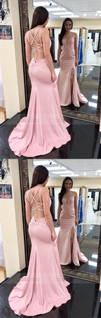 Gorgeous Straps Pink Mermaid Long Prom Dress with Side Slit