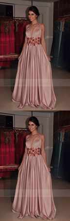 V Neck Appliqued Long Prom Dress