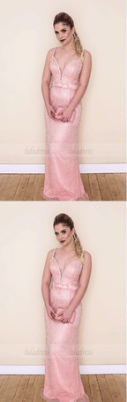 V Neck Long Prom Dress with Beading