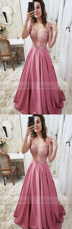 New Lace Satin Prom Dresses, Elegant Evening Dresses