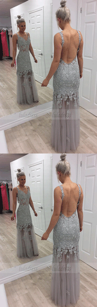 Backless Prom Dresses, Lace Tulle Prom Dresses,BW97070