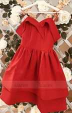 A-Line Off-the-Shoulder Above-Knee Red Satin Tiered Homecoming Dresses