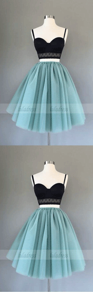Cute two pieces black top short homecoming dress, tulle prom dresses,BD99228