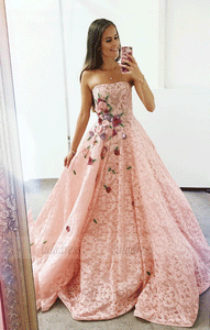 Lace Flower Appliques Long Prom Formal Dress,BW97173