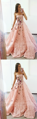 Lace Flower Appliques Long Prom Formal Dress