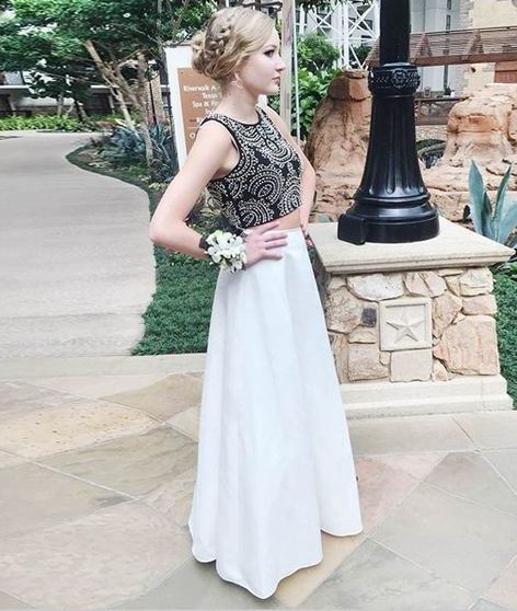 2 Pieces Party Dresses,Black Evening Gowns,Sparkle Formal Dress For Teens