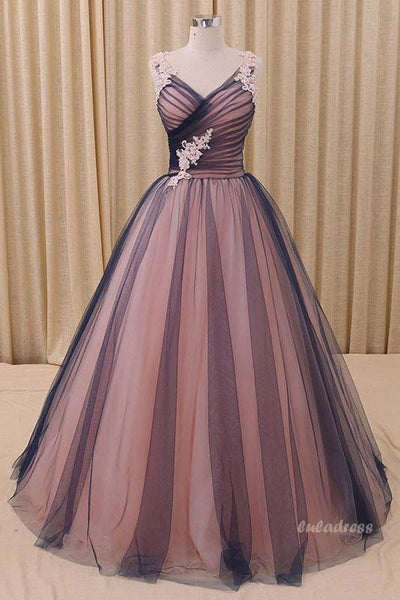 Simple Tulle V-neck  Long Prom Dress, Tulle  Evening Dress,BD98027