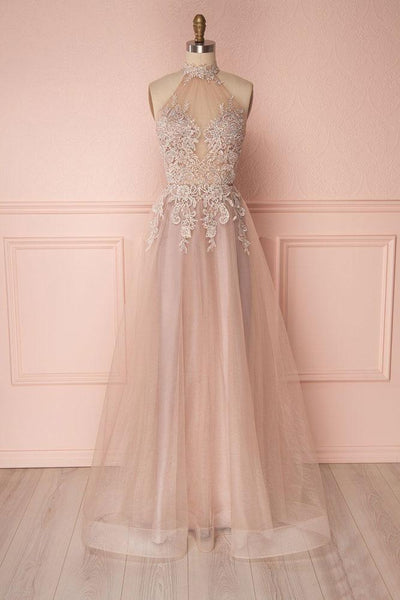 Unique V-neck Tulle Lace Applique Long Prom Dress, Tulle  Evening Dress,BD98023
