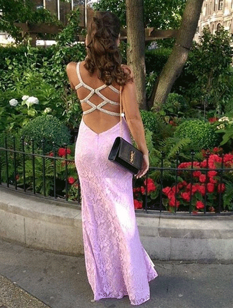 Lace Long Prom Dresses,Sheath Evening Dresses High Slit Sexy Party Formal Gowns