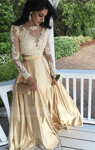 Lace Top Prom Dress,A-line Formal Dress,Prom Dresses with Long Sleeves,BD99726