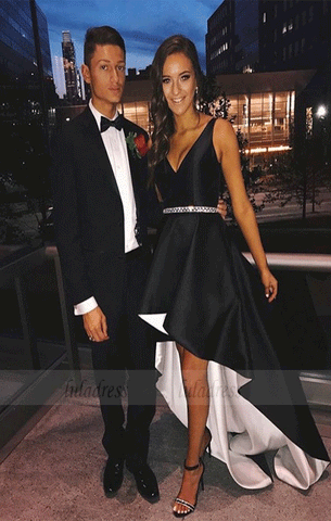 V Neck Party Dresses Beaded Waist Evening Dresses with Side Pockets