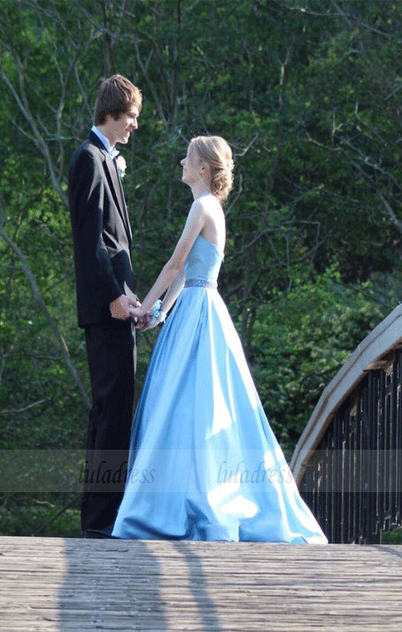 A-line Prom Dresses Long Backless Blue Satin Formal Gowns Halter Eveni luladress A-line Prom Dresses Long Backless Blue Satin Formal Gowns Halter Eveni luladress