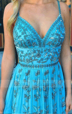 A-Line Spaghetti Straps Beading Prom Dress Floor Length Prom Dress