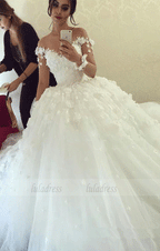 Flowers Sweetheart Tulle Wedding Dress with Sleeves
