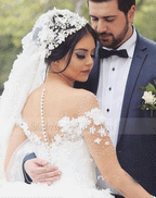 Flowers Sweetheart Tulle Wedding Dress with Sleeves