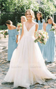 Charming A Line V Neck Backless Chiffon Wedding Dresses,BW97383