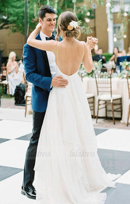 Charming A Line V Neck Backless Chiffon Wedding Dresses – luladress