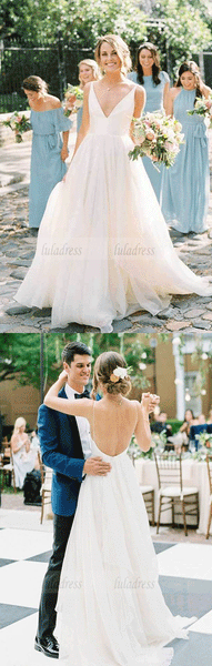 Charming A Line V Neck Backless Chiffon Wedding Dresses,BW97383