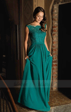Cap Sleeves Teal Green Long Evening Dress Gown