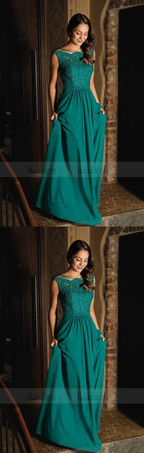 Cap Sleeves Teal Green Long Evening Dress Gown