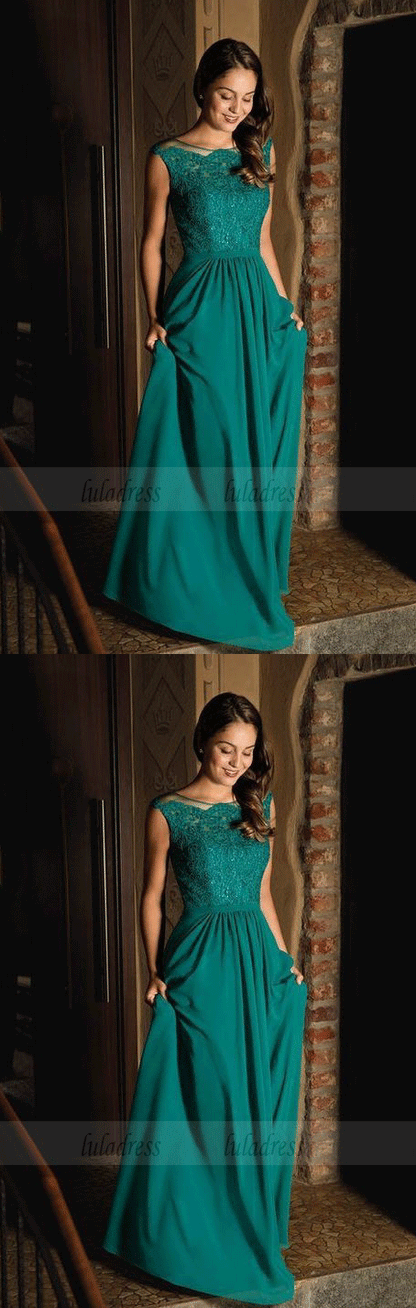 Cap Sleeves Teal Green Long Evening Dress Gown