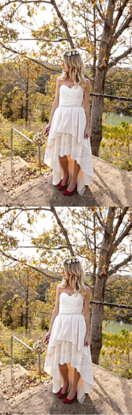 High low Wedding Dress,Strapless Wedding Dress