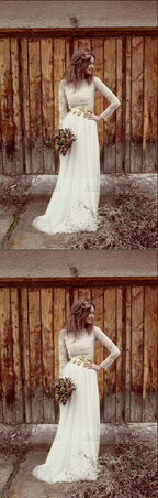 Long Sleeve Lace Appliques White Wedding Dresses