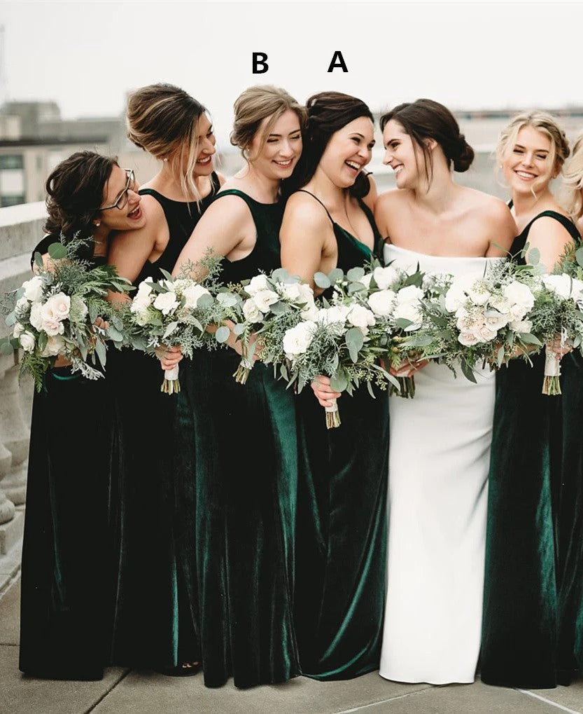 V Neck Sleeveless Winter Emerald Green Velvet Bridesmaid Dresses Custom Color / US0