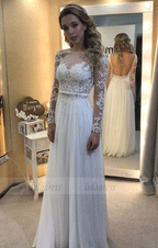 Lace Long-Sleeves Chic Simple Wedding Dress