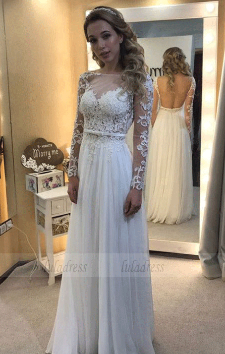 Lace Long-Sleeves Chic Simple Wedding Dress,BW97132