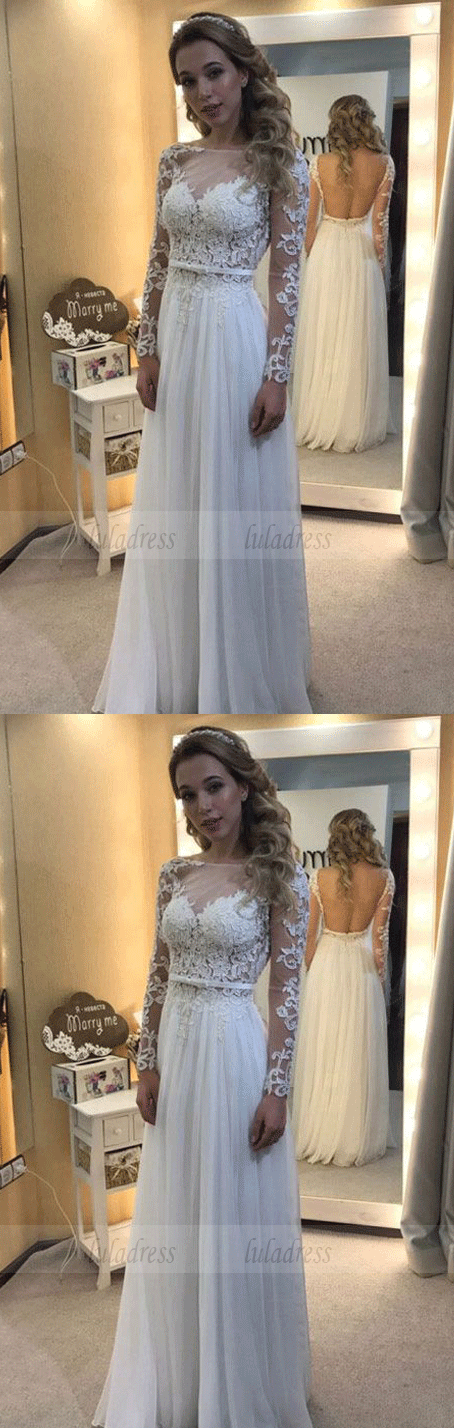 Lace Long-Sleeves Chic Simple Wedding Dress