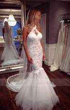 Sleeveless Halter Lace Mermaid Wedding Dress