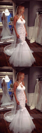 Sleeveless Halter Lace Mermaid Wedding Dress