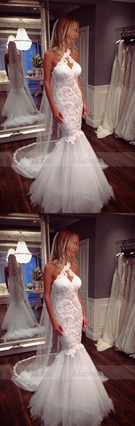 Sleeveless Halter Lace Mermaid Wedding Dress