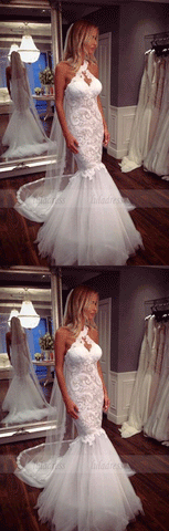 Sleeveless Halter Lace Mermaid Wedding Dress