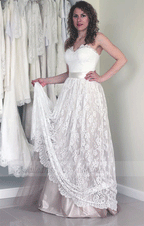 Simple Sweetheart strapless A-line Sleeveless Lace Sash Wedding Dress