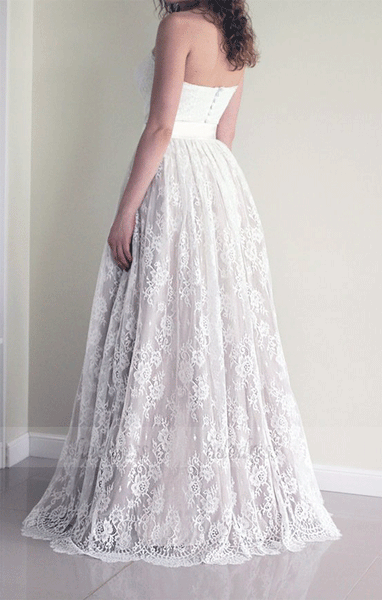 Simple Sweetheart strapless A-line Sleeveless Lace Sash Wedding Dress,BW97135