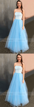 prom dress, princess strapless long prom dress