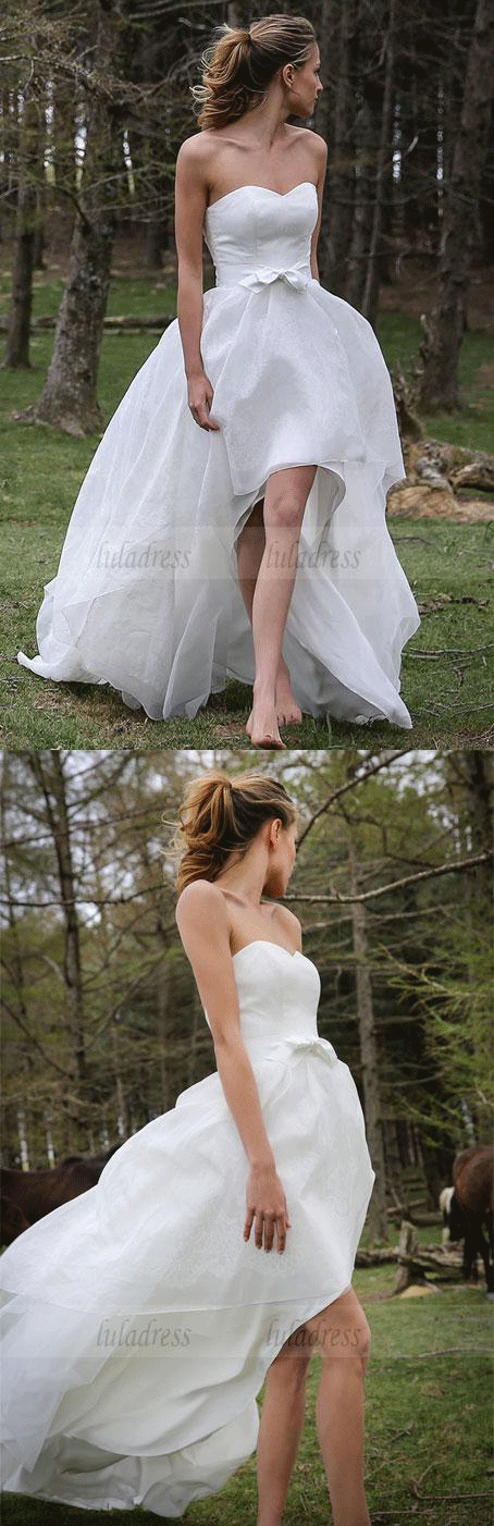 High low Wedding Dress,Destination Wedding Dress,Strapless Wedding Dress
