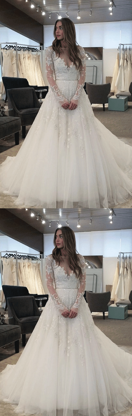 Long Wedding Dress,Tulle Wedding Dress,Long Sleeve Wedding Dresses,Bridal Dresses