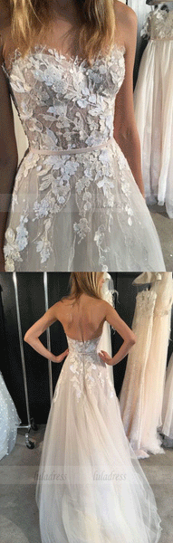 Floral Wedding Dresses,Aline Wedding Dress,Strapless Wedding Dress,BD99801