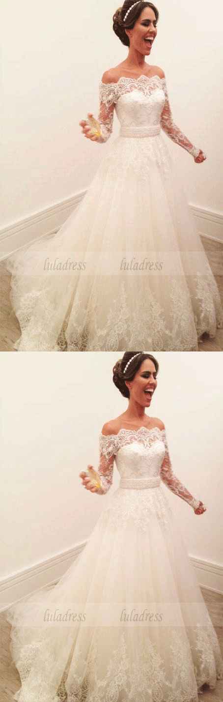 Elegant Wedding Dress, Ivory Wedding Dress, Lace Applique Wedding Dress