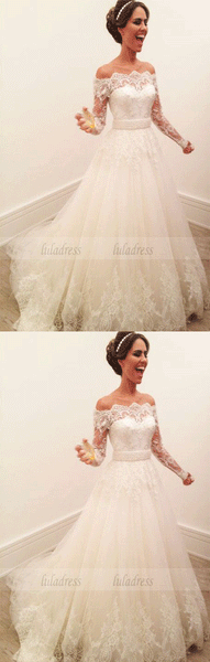 Elegant Wedding Dress, Ivory Wedding Dress, Lace Applique Wedding Dress,BD99605